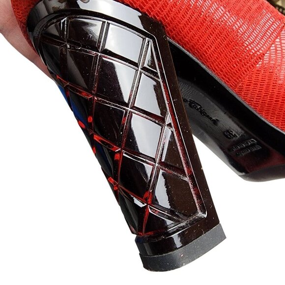 Marino Fabiani Red Snakeskin Leather Peep Toe Pumps Lucite Heel 8.5 - Picture 9 of 12